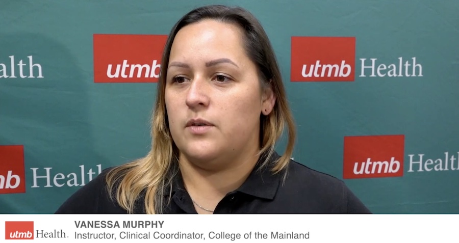 image of female with bleached hair and a black polo. there's text at the base of the image that says "UTMB Health Vanessa Murphy, Instructor, Clinical Coordinator, College of the Mainland