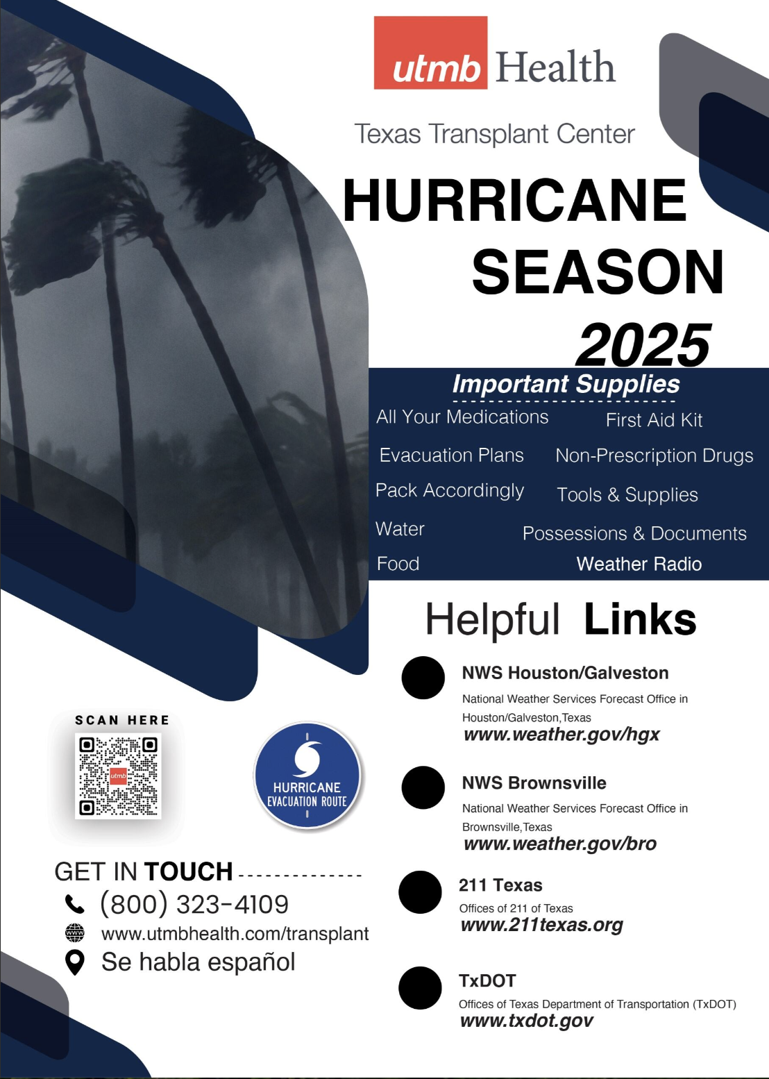 UTMB Health Texas Transplant Center Hurricane flyer thumb