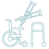 Icon of a wheelchair, walker and crutches