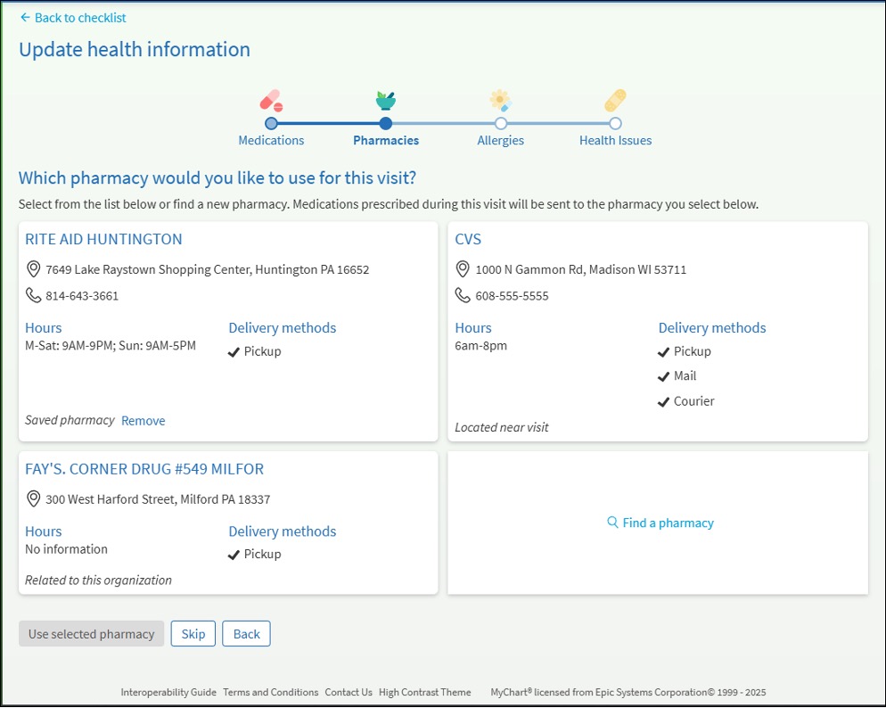 Screenshot of New Pharmacy Step screen