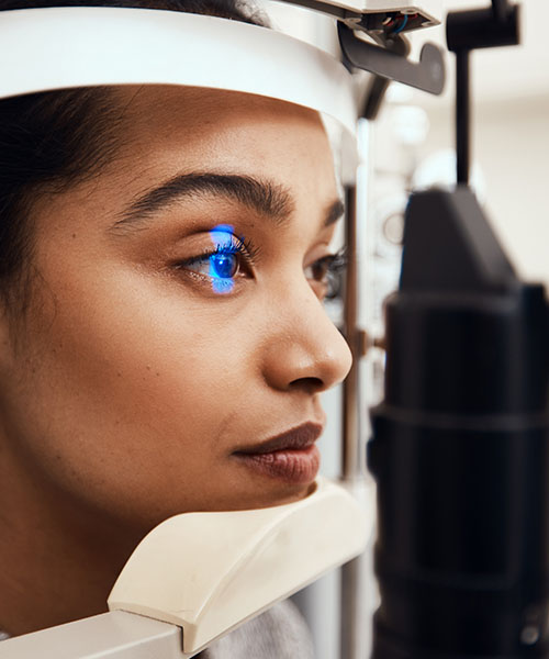 Close up of a woman getting an eye exam