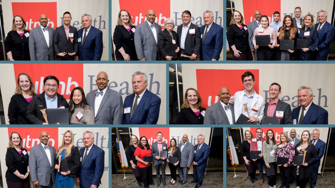 a collage of pictures each with a group photo of people honored with a 2022 President's Cabinet award